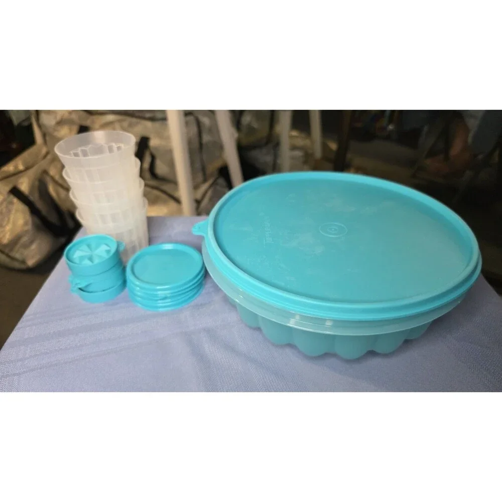 Tupperware Jel-N-Serve Gelatin Mold Set Mold Individual Dessert Cups NIP Aqua